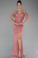 Robe de Soirée Longue Squameuse Rose ABU4082