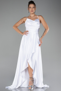 Robe De Soirée Satin Longue Blanc ABU3242