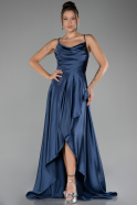 Robe De Soirée Satin Longue Gris-Indigo ABU3242