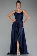 Robe De Soirée Satin Longue Bleu Marine ABU3242