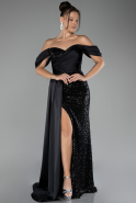 Robe de Soirée Longue Squameuse Noir ABU4085