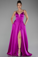 Robe de Soirée Longue Satin Fushia ABU4087