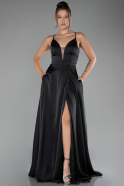 Robe de Soirée Longue Satin Noir ABU4087