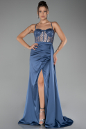 Robe de Soirée Longue Satin Indigo ABU4090