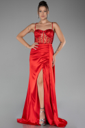 Robe de Soirée Longue Satin Rouge ABU4090