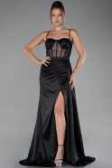 Robe de Soirée Longue Satin Noir ABU4090