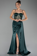 Robe de Soirée Longue Satin Émeraude ABU4090