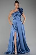 Robe de Soirée Longue Satin Indigo ABU4092