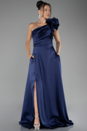 Robe de Soirée Longue Satin Bleu Marine ABU4092