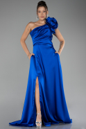 Robe de Soirée Longue Satin Bleu Saxe ABU4092