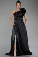 Robe de Soirée Longue Satin Noir ABU4092