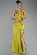 Robe de Soirée Longue Satin Pistache vert ABU4071