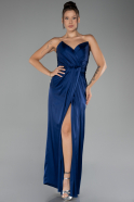 Robe de Soirée Longue Satin Bleu Marine ABU4071