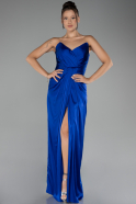 Robe de Soirée Longue Satin Bleu Saxe ABU4071