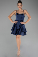 Robe de Cérémonie Courte Satin Bleu Marine ABK2114