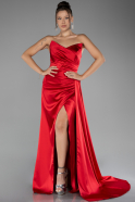 Robe de Soirée Longue Satin Rouge ABU4093