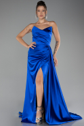 Robe de Soirée Longue Satin Bleu Saxe ABU4093