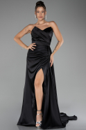 Robe de Soirée Longue Satin Noir ABU4093