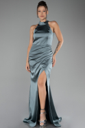 Robe de Soirée Longue Satin Turquoise ABU4094