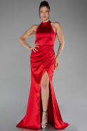 Robe de Soirée Longue Satin Rouge ABU4094