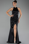 Robe de Soirée Longue Satin Noir ABU4094