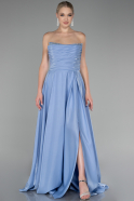 Robe de Soirée Longue Satin Bleu clair ABU4159