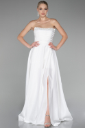 Robe De Soirée Satin Longue Blanc ABU4013