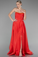 Robe De Soirée Satin Longue Orange ABU4013