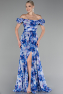 Robe de Soirée Longue Bleu Saxe ABU4113