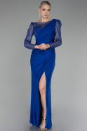 Robe de Soirée Longue Bleu Saxe ABU4117