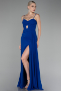 Robe de Soirée Longue Mousseline Bleu Saxe ABU4118