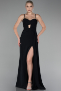 Robe de Soirée Longue Mousseline Noir ABU4118