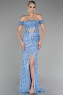 Robe de Soirée Longue Squameuse Bleu clair ABU4120