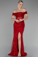 Robe de Soirée Longue Squameuse Rouge ABU4120