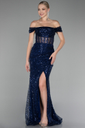 Robe de Soirée Longue Squameuse Bleu Marine ABU4120