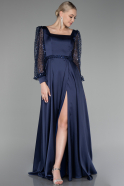 Robe de Soirée Longue Satin Bleu Marine ABU4121