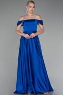 Robe de Soirée Longue Satin Bleu Saxe ABU4122