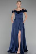 Robe de Soirée Longue Satin Bleu Marine ABU4123