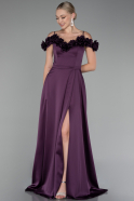 Robe de Soirée Longue Satin Prune ABU4123