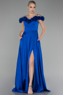 Robe de Soirée Longue Satin Bleu Saxe ABU4123