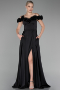 Robe de Soirée Longue Satin Noir ABU4123