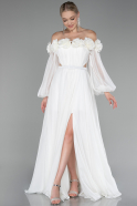 Robe de Soirée Longue Mousseline Blanc ABU4130