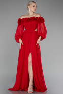 Robe de Soirée Longue Mousseline Rouge ABU4130