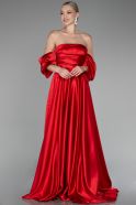 Robe de Soirée Longue Satin Rouge ABU4132