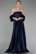 Robe de Soirée Longue Satin Bleu Marine ABU4132