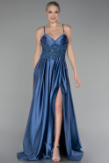 Robe de Soirée Longue Satin Indigo ABU4133