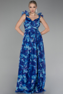 Robe de Soirée Longue Bleu Saxe ABU4134