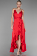 Robe de Soirée Devant Court Dos Long Satin Rouge ABO109