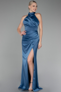 Robe de Soirée Longue Satin Indigo ABU4109