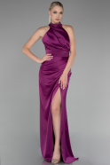 Robe de Soirée Longue Satin Prune ABU4109